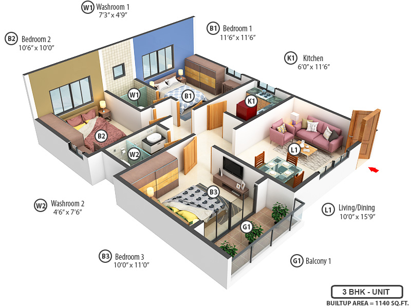 3DFloorPlan of Jalan NVR Pride