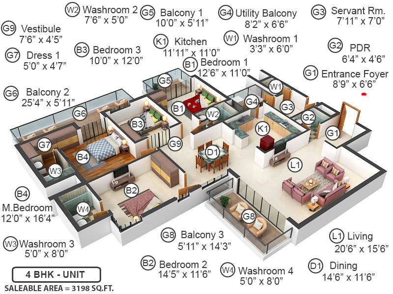 3DFloorPlan of Adani M2K Oyster Grande