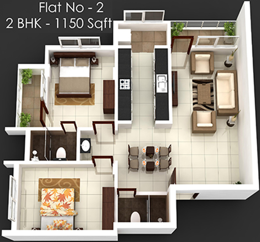 3DFloorPlan of Sagar Disha Residency