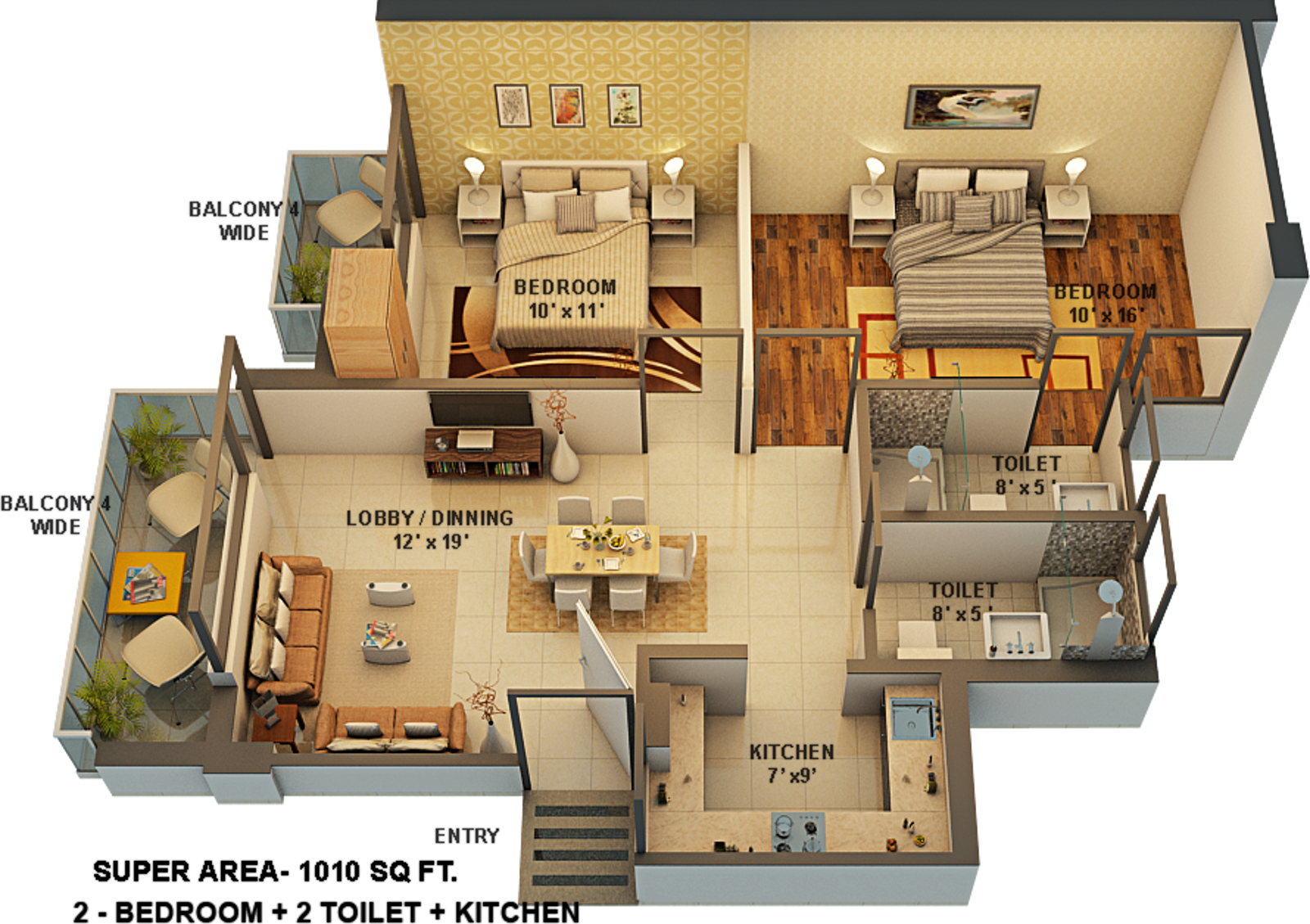 3DFloorPlan of Resizone Krishna Arcade