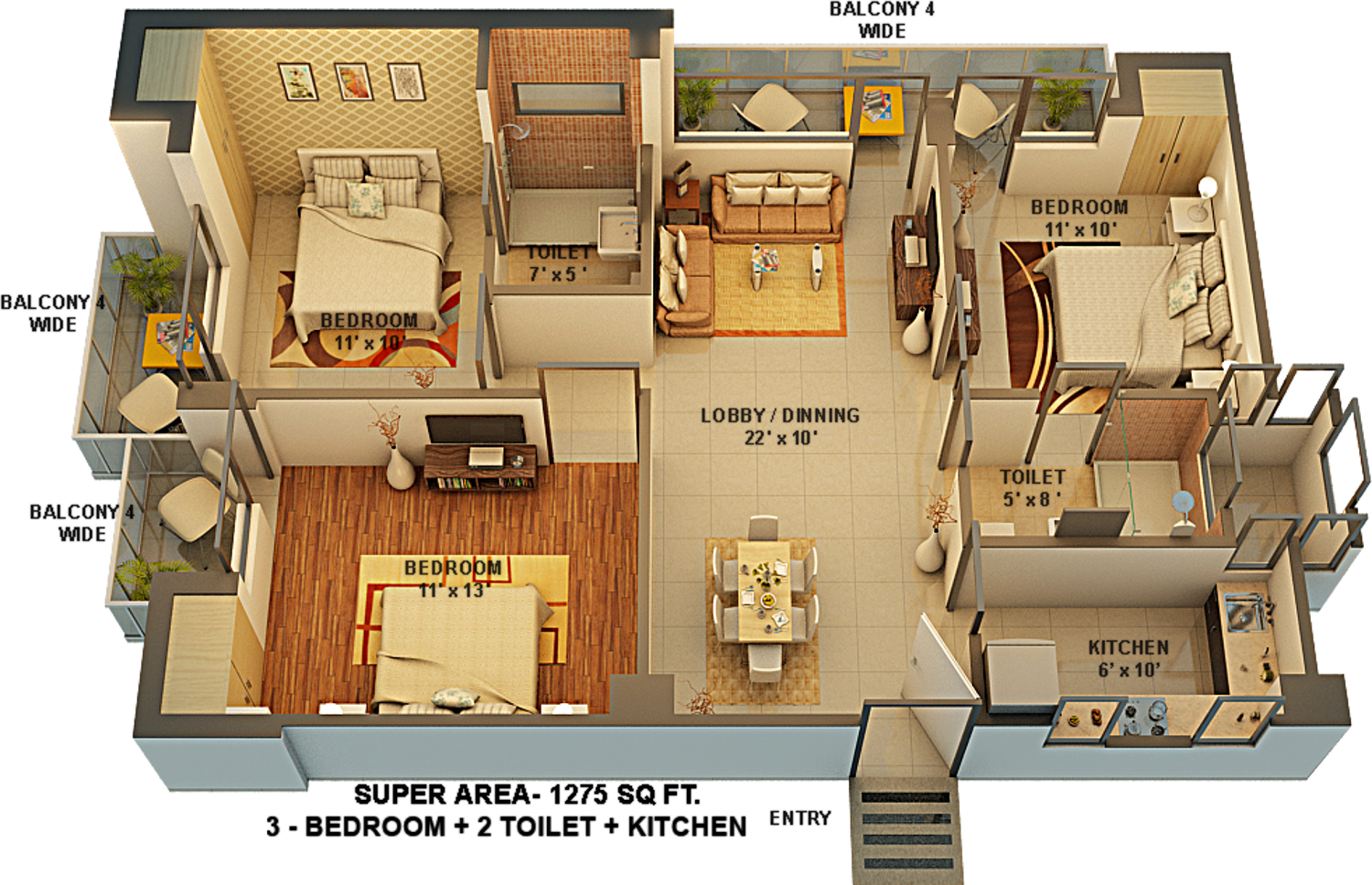 3DFloorPlan of Resizone Krishna Arcade