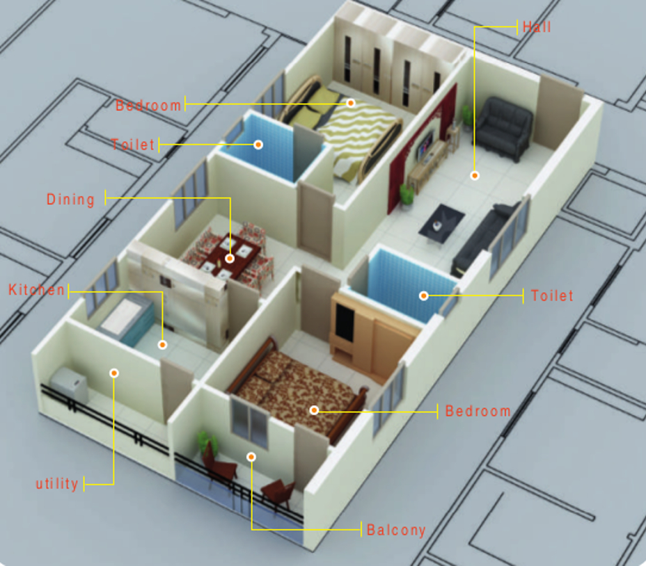 3DFloorPlan of Imperial Sree Harika Towers Block B