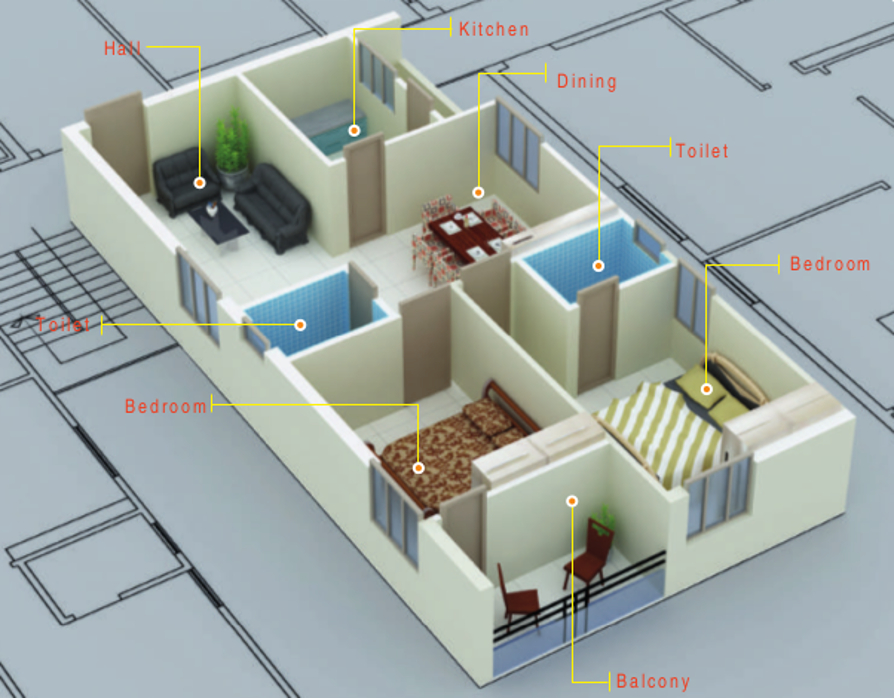 3DFloorPlan of Imperial Sree Harika Towers Block B
