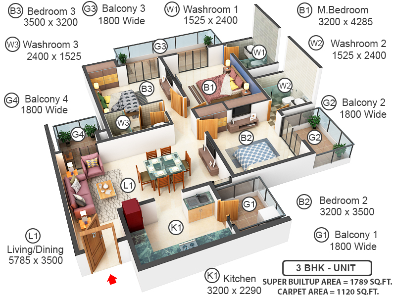 3DFloorPlan of Central Aqua Front Towers