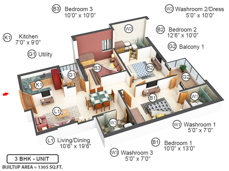 3DFloorPlan of Sushma Joynest ZRK 1