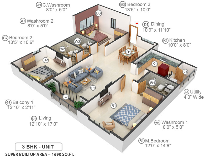 3DFloorPlan of Bengal Swan Court