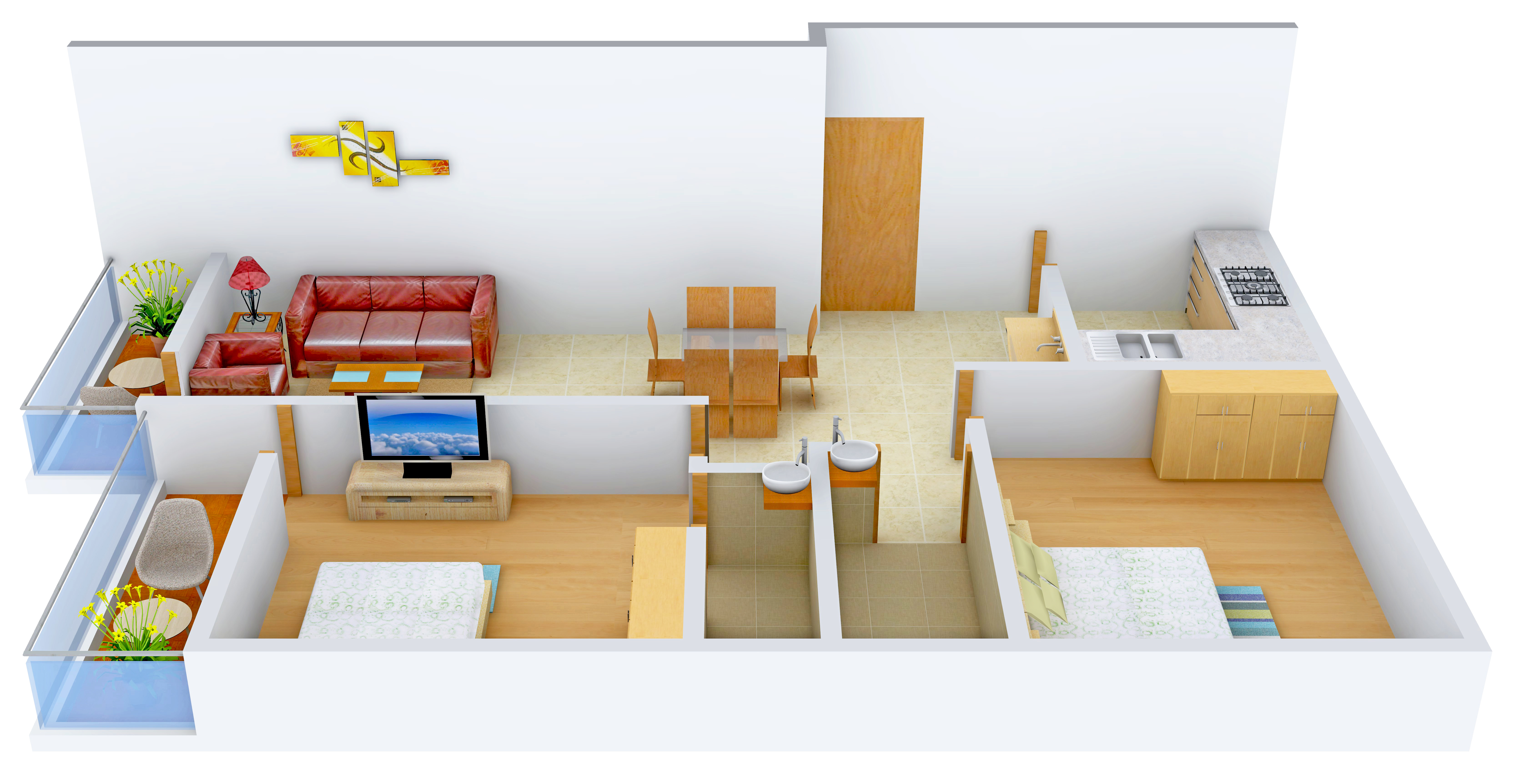 3DFloorPlan of Ramala 543 By 2 Kalikapur Road