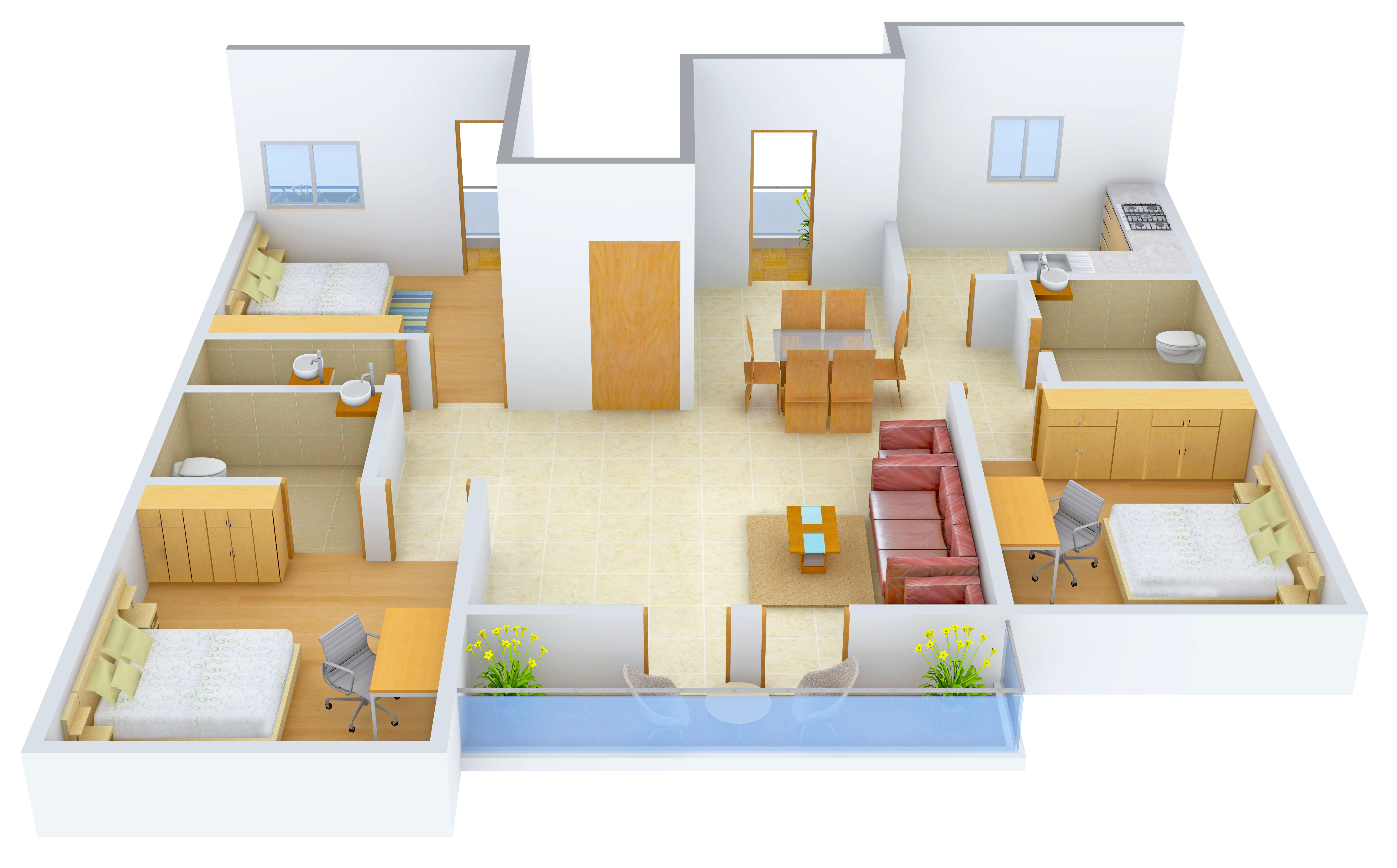 3DFloorPlan of Ramala 543 By 2 Kalikapur Road