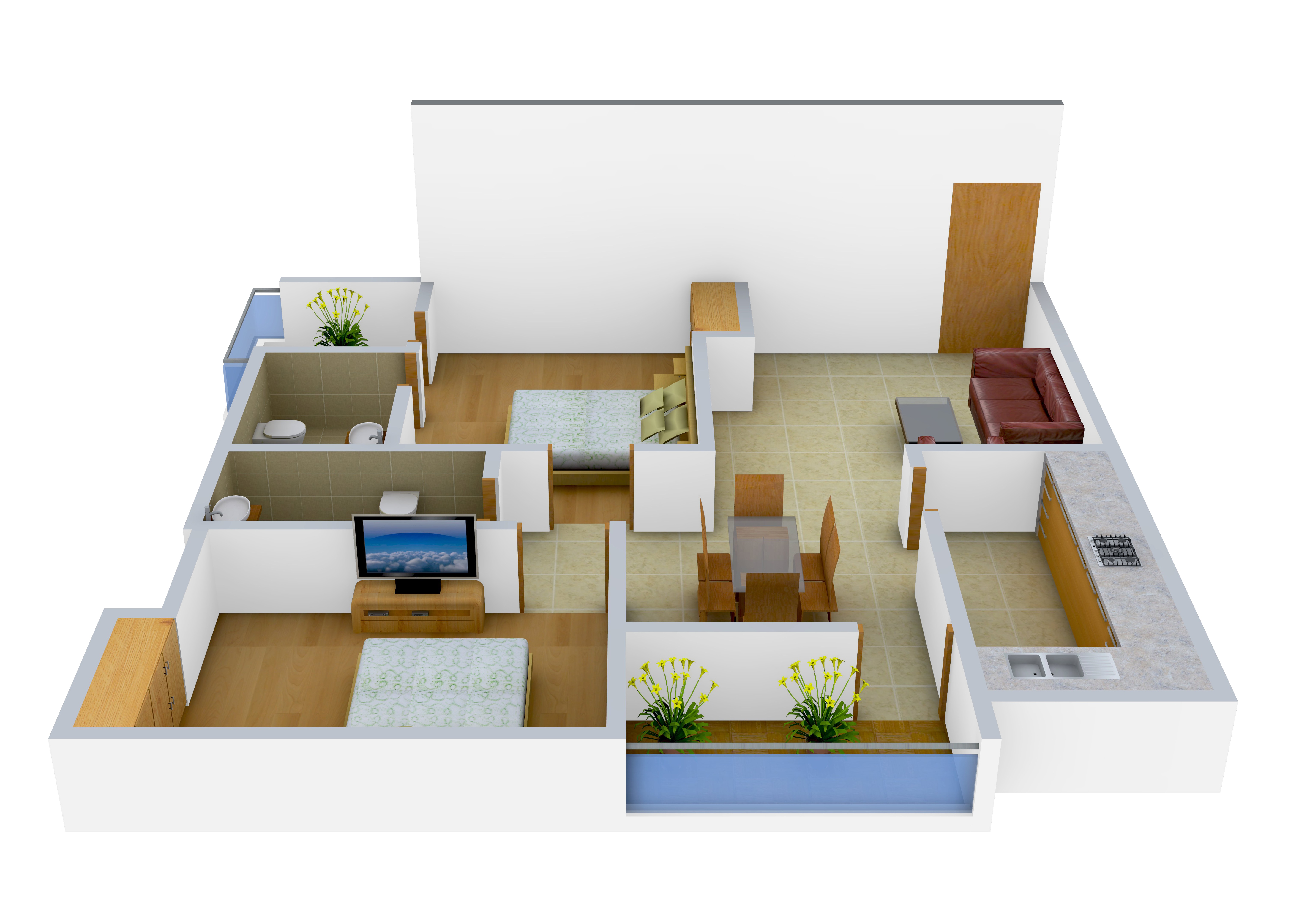 3DFloorPlan of Sarvodaya Om Nikunj