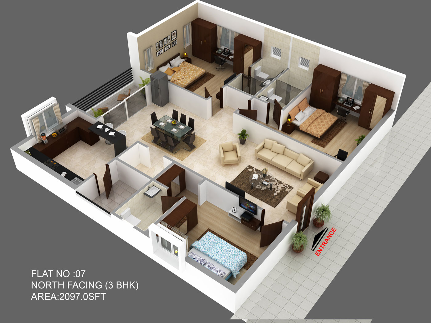 3bhk House Plan North Facing Autocad Design Pallet Workshop