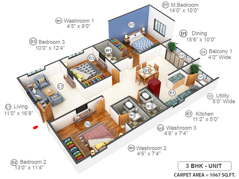 3DFloorPlan of DSR White Waters II