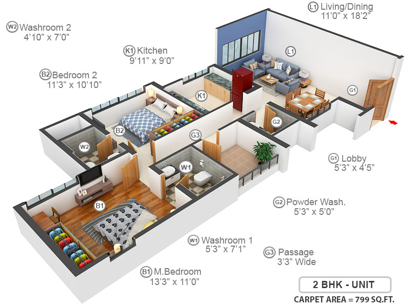 3DFloorPlan of Sheth Auris Serenity Tower 2