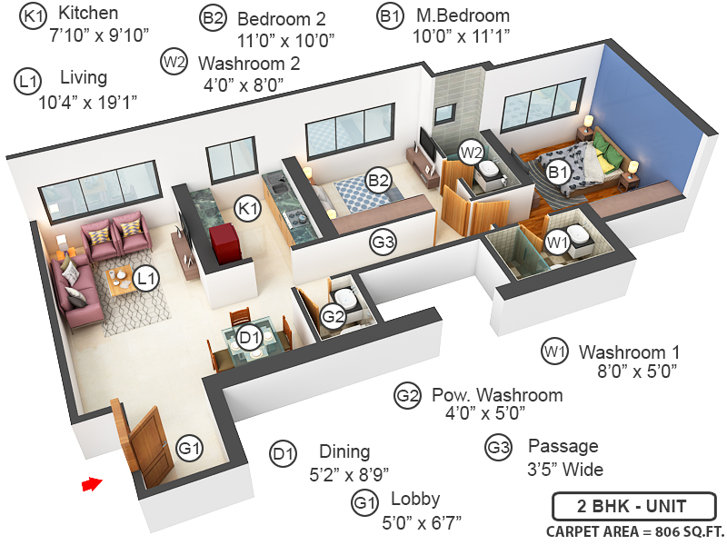 3DFloorPlan of Sheth Auris Serenity Tower 3