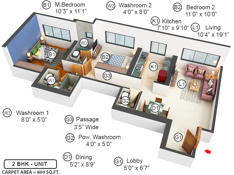 3DFloorPlan of Sheth Auris Serenity Tower 3