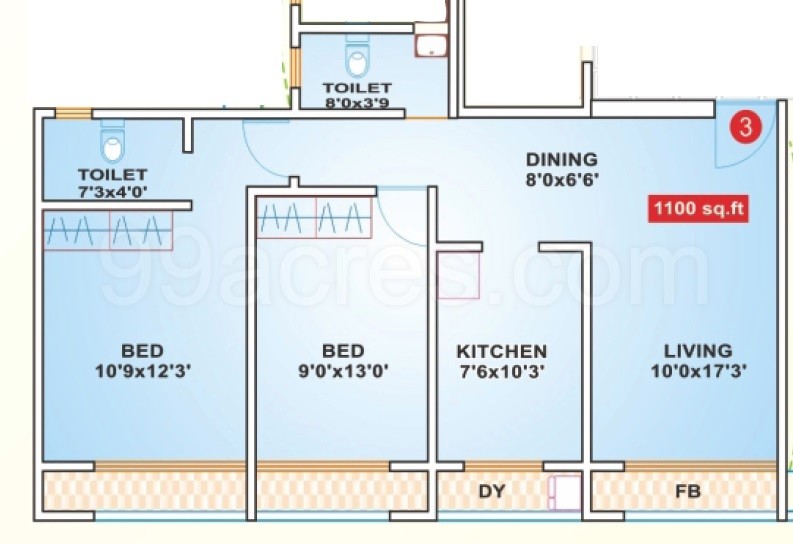 3DFloorPlan of Ajmera Divyam Heights Wing B1 And B3