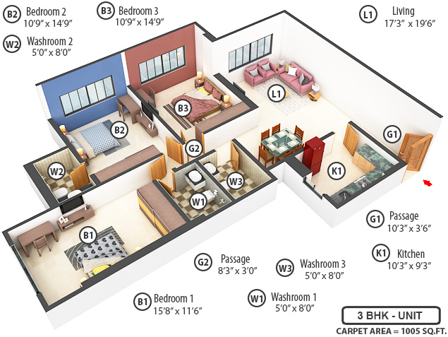 3DFloorPlan of Vardhman Vue