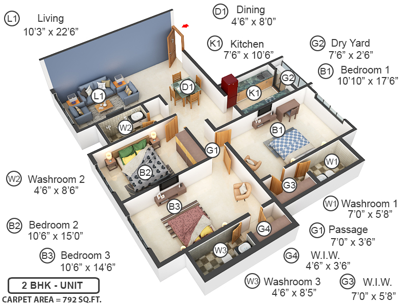 3DFloorPlan of Ekta Trinity