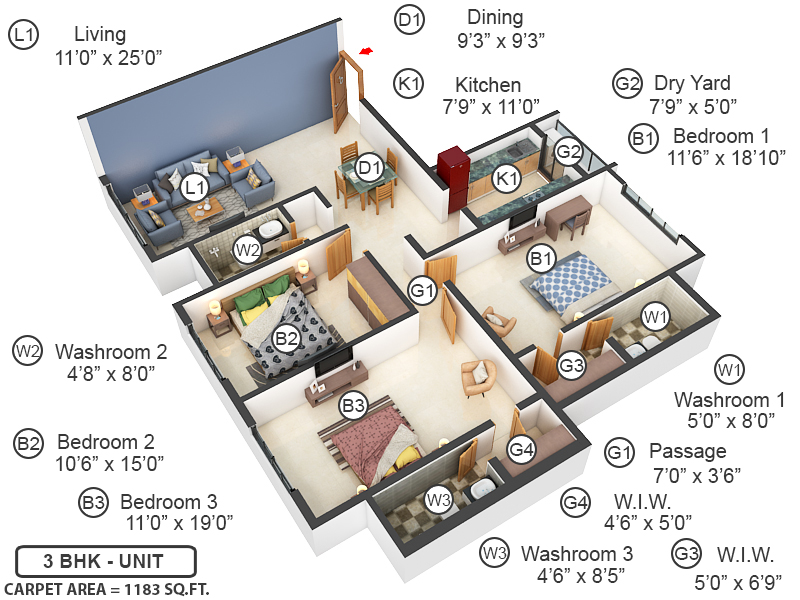 3DFloorPlan of Ekta Trinity