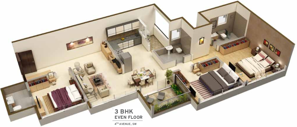 3DFloorPlan of Kolte Patil Life Republic R4
