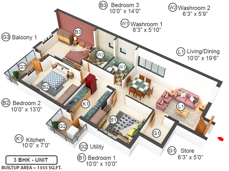 3DFloorPlan of Sushma Joynest MOH 1