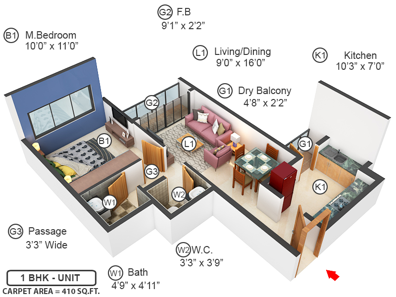 3DFloorPlan of Shapoorji Pallonji Joyville Phase 2