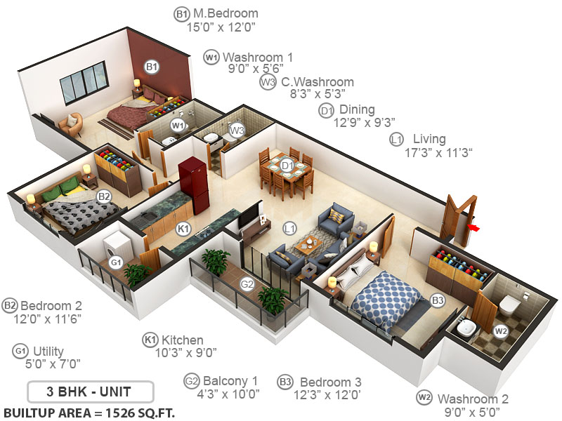 3DFloorPlan of Ramky Corniche