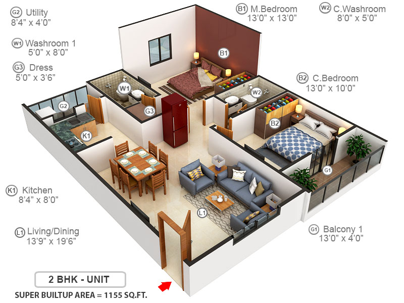 3DFloorPlan of Star Gold Sree Sai Heritage