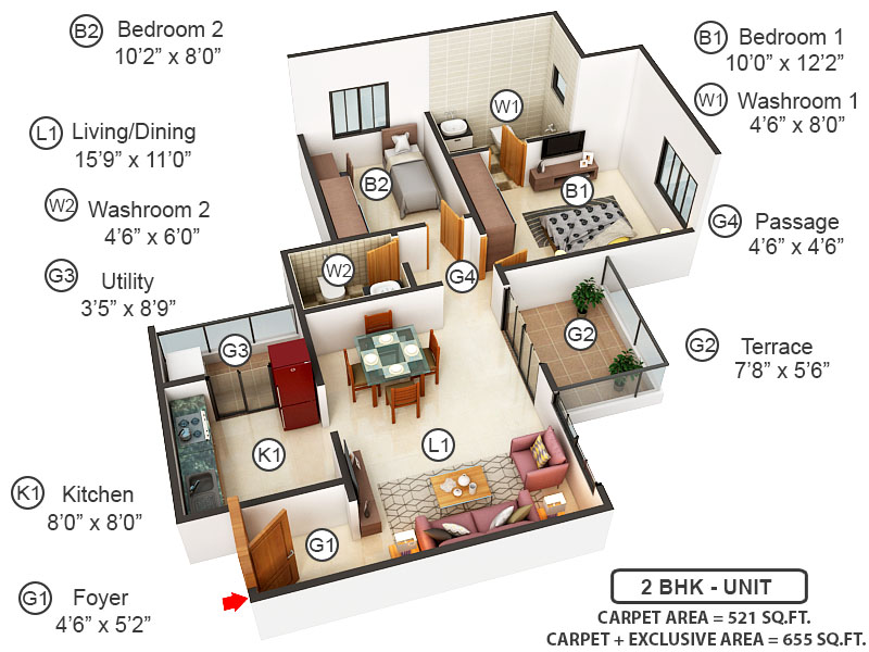 3DFloorPlan of Shapoorji Pallonji Joyville Phase 2