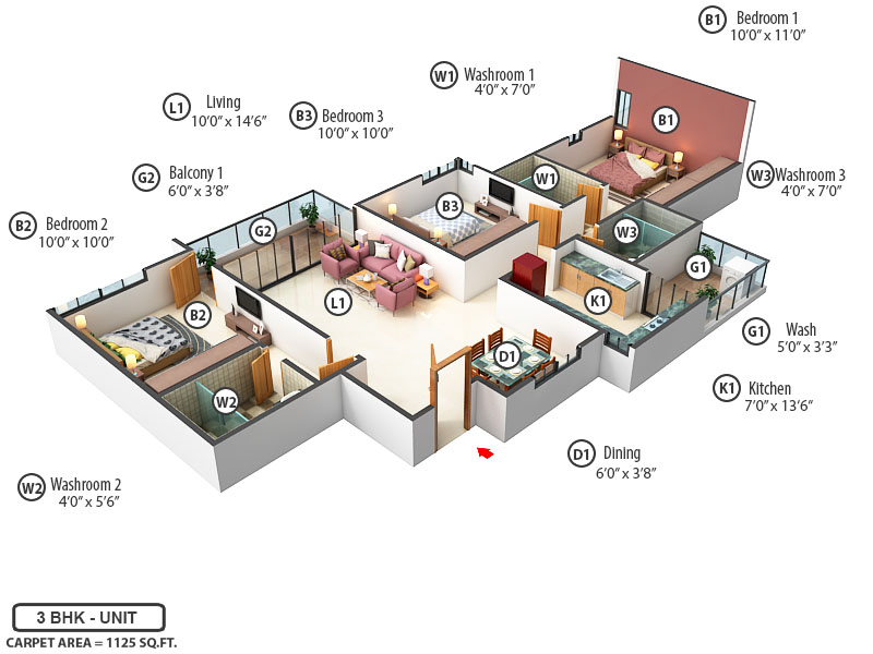 3DFloorPlan of Kasturi Building D2 Eon homes