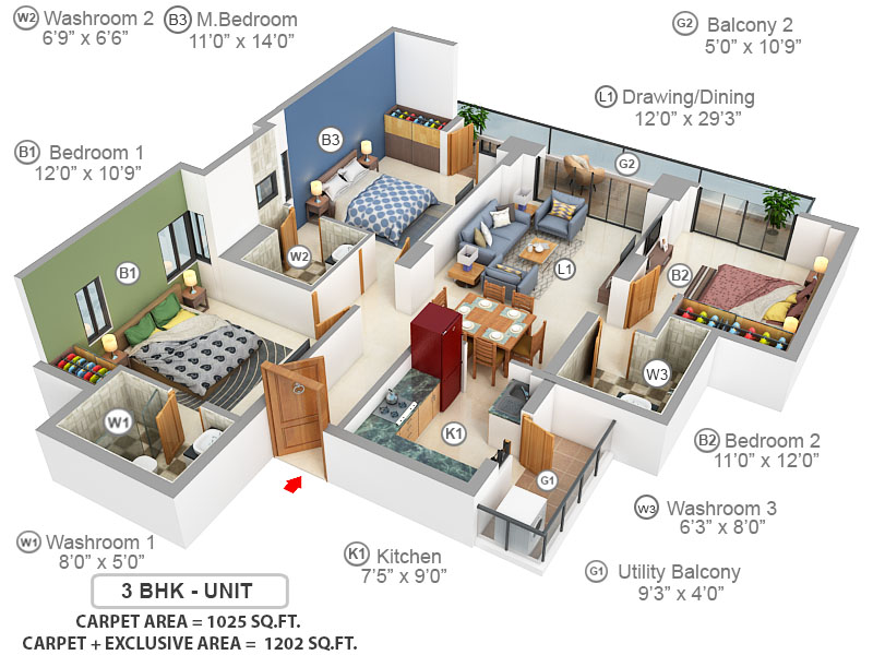3DFloorPlan of Godrej Meridien