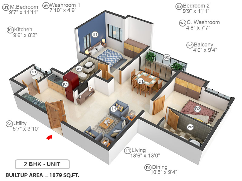 3DFloorPlan of Mahindra Lakewoods