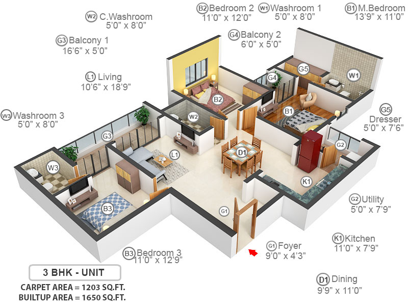 3DFloorPlan of Shriram Blue