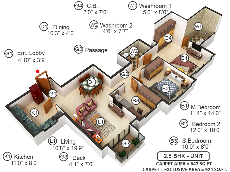 3DFloorPlan of Hiranandani Eagleridge Wing B