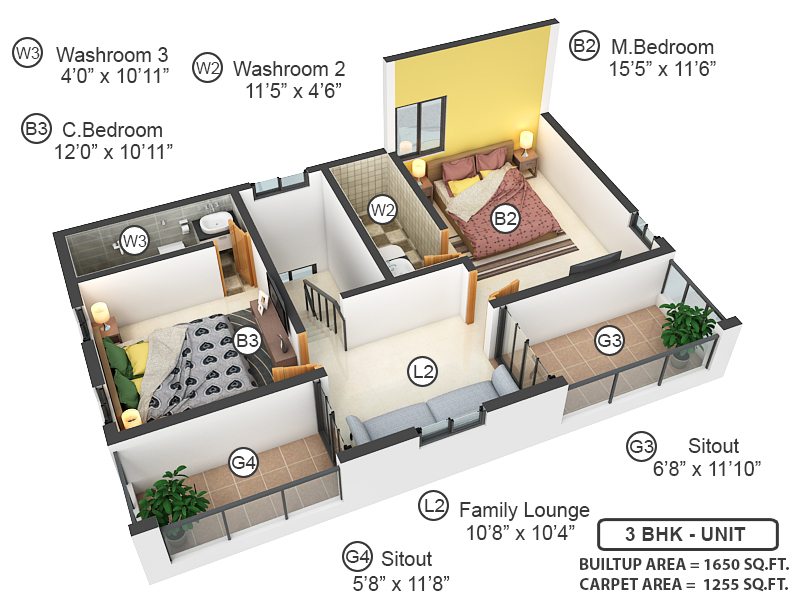 3DFloorPlan of Praneeth Pranav Leaf