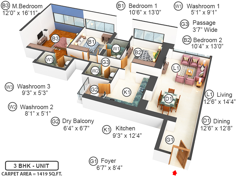 3DFloorPlan of Piramal Aranya Avyan Tower