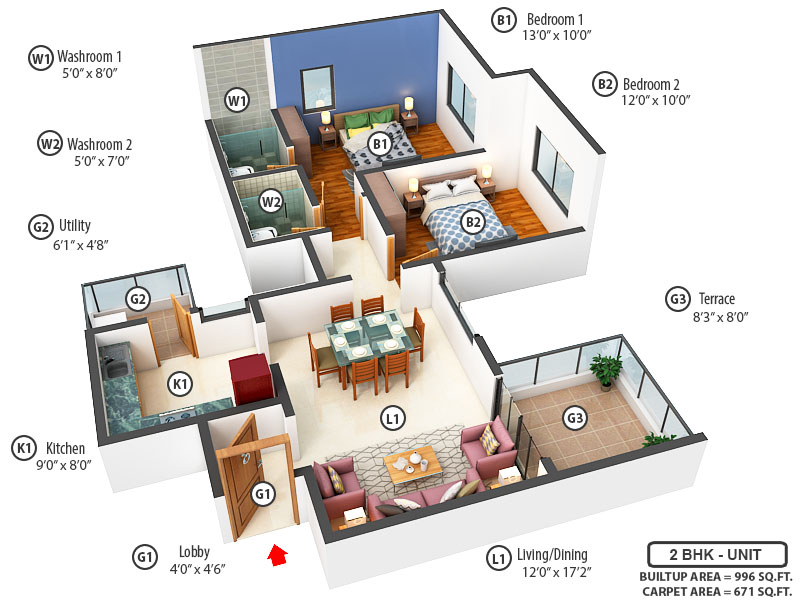 3DFloorPlan of Bhojwani The Nook Phase 1