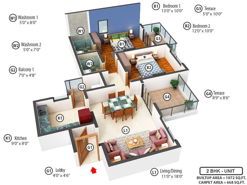 3DFloorPlan of Bhojwani The Nook Phase 1