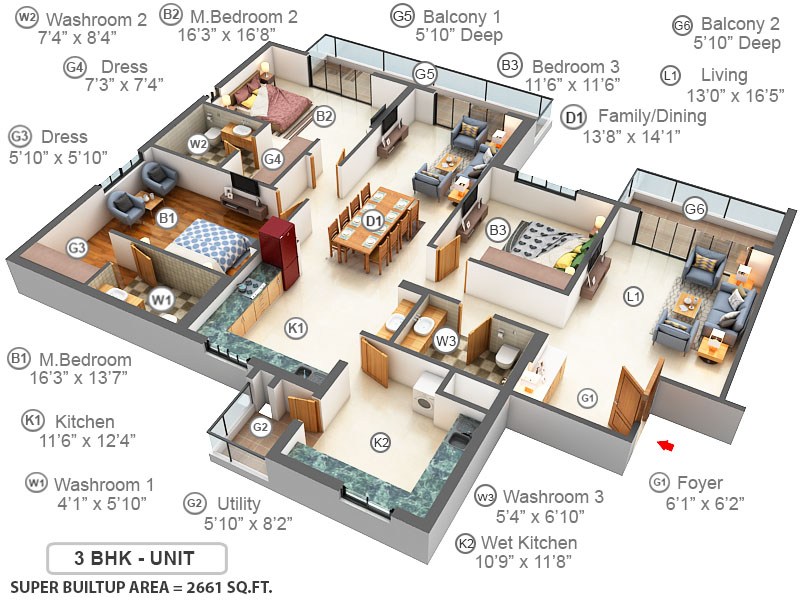 3DFloorPlan of Vajram Tiara