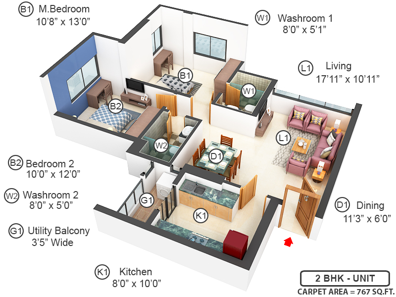 3DFloorPlan of Kalpataru Woodsville