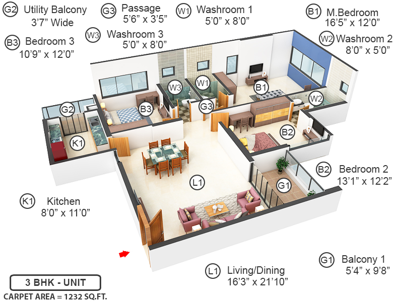 3DFloorPlan of Kalpataru Woodsville