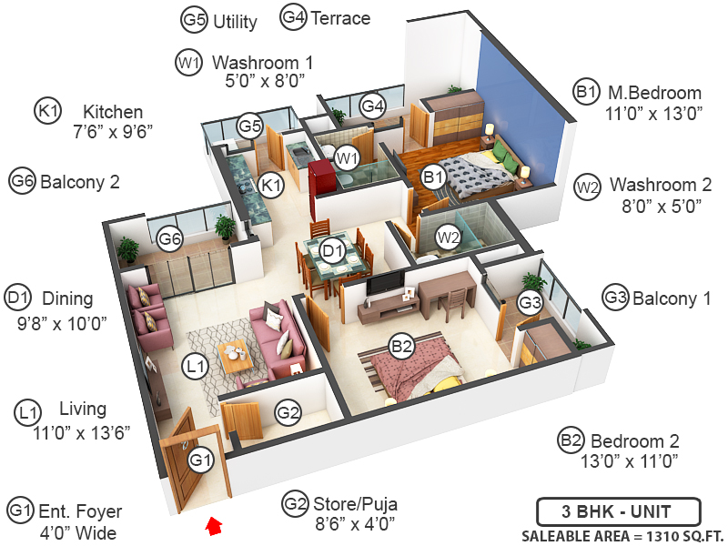 3DFloorPlan of Sushma Crescent