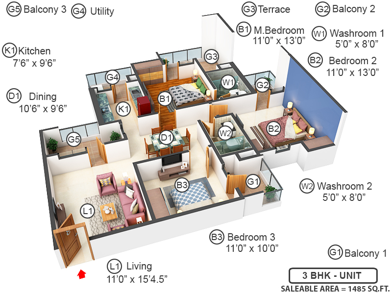 3DFloorPlan of Sushma Crescent
