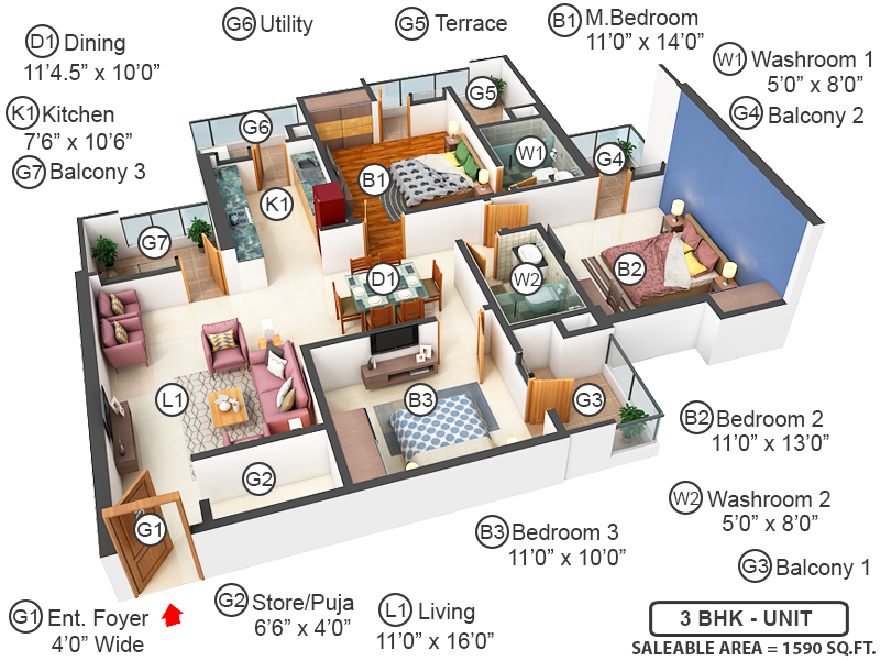 3DFloorPlan of Sushma Crescent