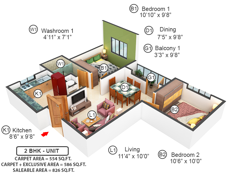 3DFloorPlan of TVS Flourish Block A