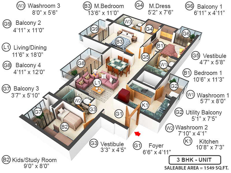 3DFloorPlan of Godrej Nurture Phase 1