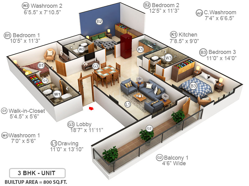 3DFloorPlan of Rahil Floors