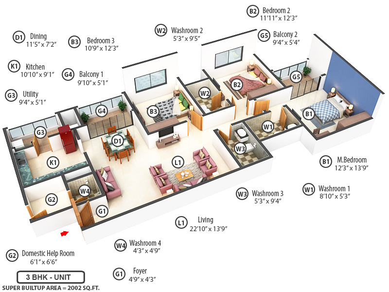 3DFloorPlan of Sobha Rajvilas