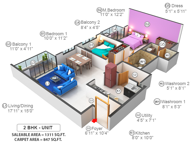 3DFloorPlan of Godrej Aqua