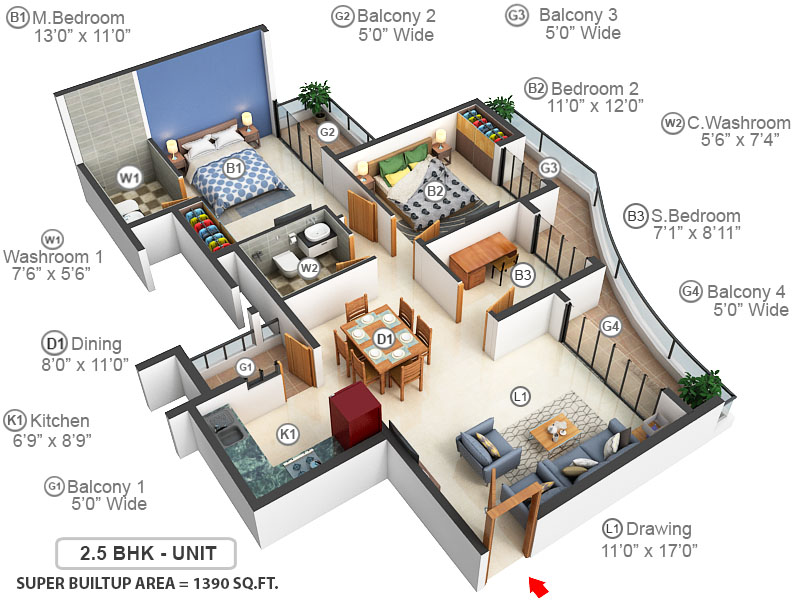 3DFloorPlan of Urbtech Hilston