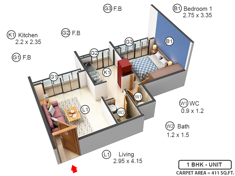 3DFloorPlan of Raj Tulsi Aashray